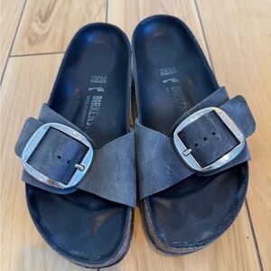 Birkenstock Blackish Grey Sandals with Silver Buckle